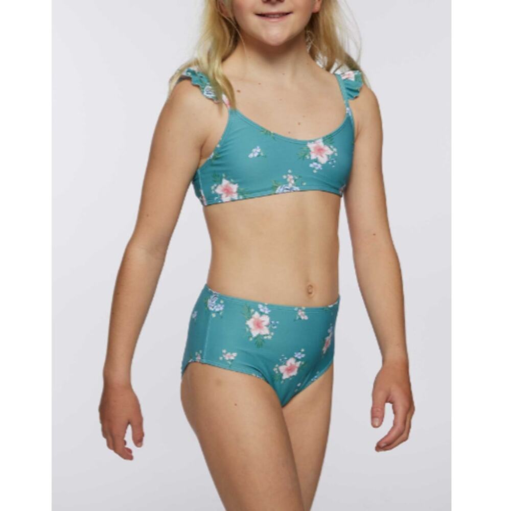 O'Neill Girl's Teal Chan Floral Ruffle Strap Bralette Swim Set Size 14